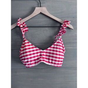 Kingdom & State Gingham Red Check Swim Bikini Top‎ Ruffle